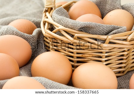Close-up of brown eggs in a basket