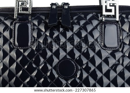 Dark blue natural leather female purse closeup