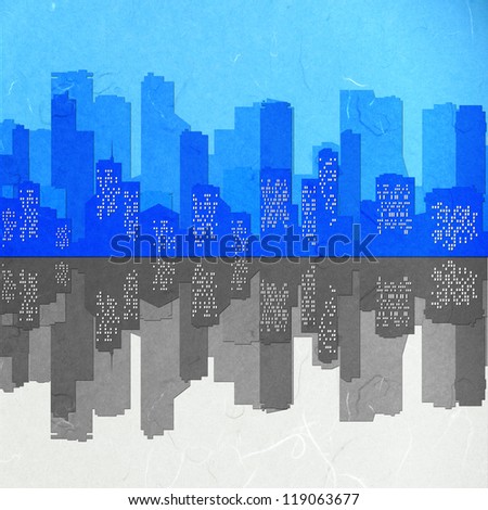 Rice paper cut  cityscape mirror on white background