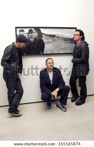 The Edge, Anton Corbijn, Bono at Anton Corbijn photo exhibition celebrating 22 years of U2, Stellan Holm Gallery, New York, NY, October 09, 2005