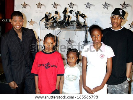 Usher, kids at the press conference for Usher Launches New Look Foundation non-profit charity for youth, Capitale, New York, NY, Friday, June 10, 2005