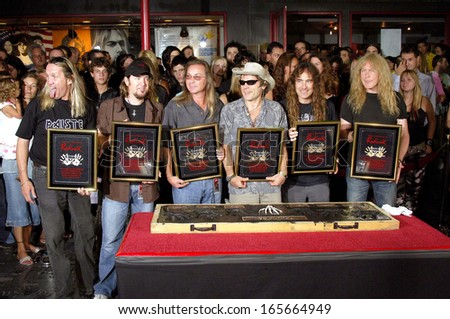 Dave Murray, Nicko McBrain, Bruce Dickinson, Steve Harris, Janick Gers and Adrian Smith at the induction ceremony for Hollywood RockWalk Induction of Iron Maiden, The Guitar Center, LA, Aug 19, 2005