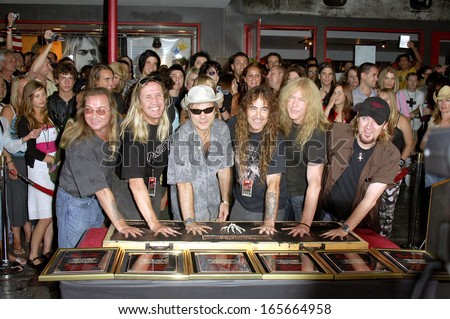 Dave Murray, Nicko McBrain, Bruce Dickinson, Steve Harris, Janick Gers and Adrian Smith at the induction ceremony for Hollywood RockWalk Induction of Iron Maiden, The Guitar Center, LA, Aug 19, 2005