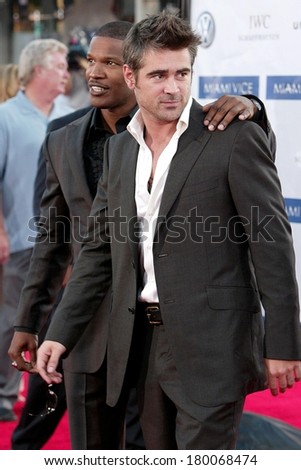 Jamie Foxx, Colin Farrell at MIAMI VICE Premiere, Mann\'s Village Theatre in Westwood, Los Angeles, CA, July 20, 2006