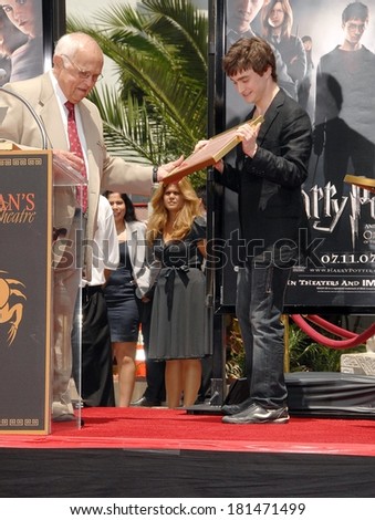 Daniel Radcliffe at the induction ceremony for Harry Potter Foot-Print and Wand-Print Ceremony, Grauman\'s Chinese Theatre, Los Angeles, CA, July 09, 2007