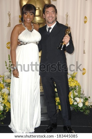 Jennifer Hudson, in Roberto Cavalli dress, Javier Bardem, winner, Best Supporting Actor, NO COUNTRY FOR OLD MEN, in Prada suit, 80th Annual Academy Awards Oscars Ceremony, LA, February 24, 2008