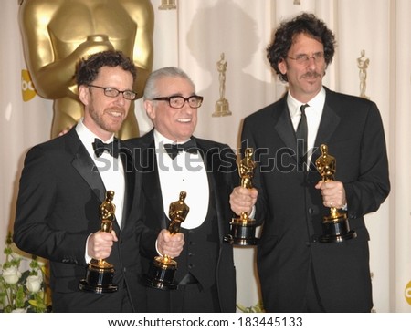 Martin Scorsese, Ethan Coen, Joel Coen, Best Achievement in Directing, Best Motion Picture of the Year, Best Screenplay, NO COUNTRY FOR OLD MEN, Academy Awards, Los Angeles, February 24, 2008