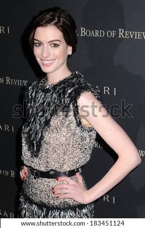 Anne Hathaway, in a Chanel Couture dress, at 2008 National Board of Review of Motion Pictures Awards, Cipriani Restaurant 42nd Street, New York, January 14, 2009