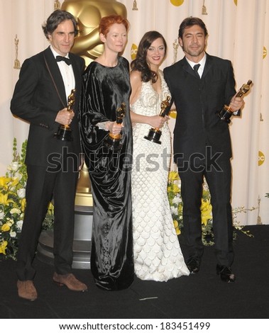 Daniel Day-Lewis, Best Actor, Tilda Swinton, Best Supporting Actress, Marion Cotillard, Best Actress, Javier Bardem, Best Supporting Actor, 80th Annual Academy Awards Oscars, LA, Febr 24, 2008