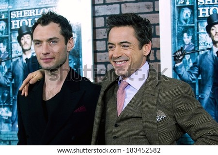 Jude Law, Robert Downey Jr at SHERLOCK HOLMES Premiere, Alice Tully Hall at Lincoln Center, New York, NY December 17, 2009