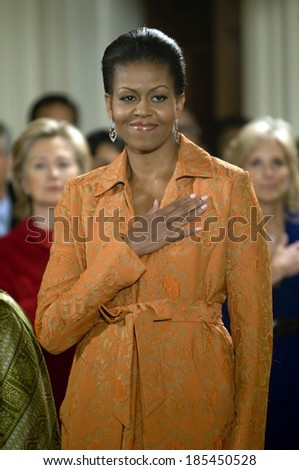 Michelle Obama at a public appearance for Arrival of Prime Minister of India for White House State Visit, The White House, Washington, DC November 24, 2009