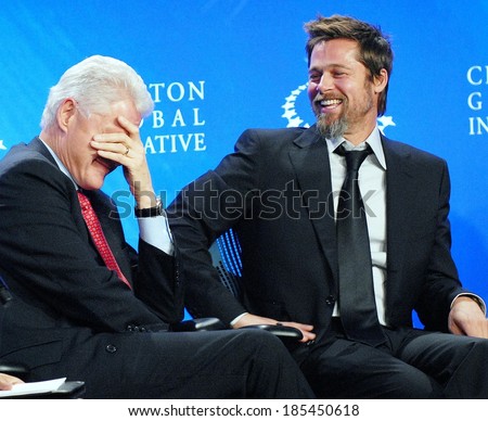 Melody Barnes, Former President Bill Clinton, Brad Pitt at a public appearance for Clinton Global Initiative Special Session Sheraton New York Hotel and Towers, New York September 24, 2009