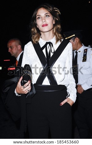 Alexa Chung, in a 31 Phillip Lim pant suit, enters The Mark Restaurant by Jean-Georges out and about for CELEBRITY CANDIDS-MONDAY, New York City, New York May 3, 2010