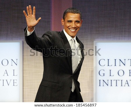 US President Barack Obama at a public appearance for 2009 Annual Meeting of the Clinton Global Initiative-Opening Plenary, Sheraton New York Hotel and Towers, New York September 22, 2009