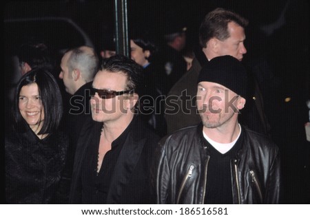 Bono and The Edge, of U2, and Bono\'s wife at the premiere of GANGS OF NEW YORK, NY 12/9/2002