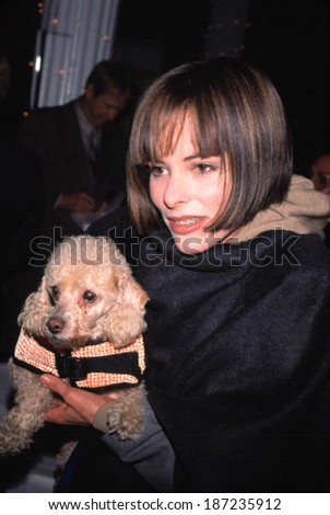 Parker Posey at the \'Paws for Fashion\' pet fashion show to launch \'Animal Fair\' magazine, 11/4/99