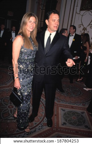 Rita Wilson, in Gucci dress, and Tom Hanks at American Museum of the Moving Image Salute to Tom Hanks, NY 4/29/99
