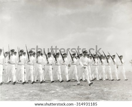 1930s naval officers marching