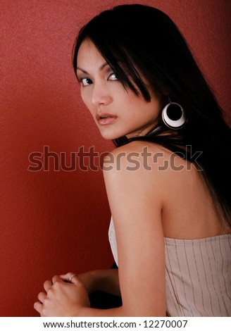 Beautiful Asian Woman Looking Behind