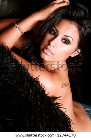 stock photo Beautiful Sexy Hispanic Woman Looking Away