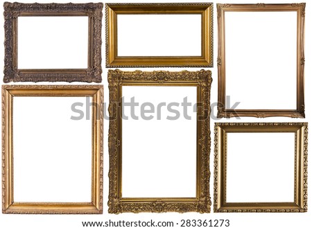 set of gold decorative frames isolated on white