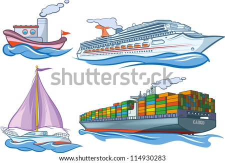 Types of water transportation.