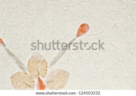 Mulberry paper texture  with petals background. Retro, rough and rustic handmade paper