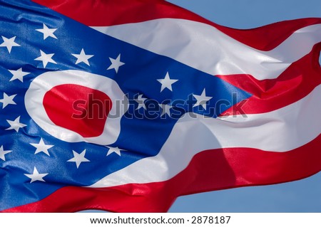 Flag of the state of Ohio flying in the wind.