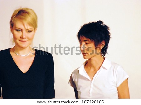MOSCOW, RUSSIA - JUNE 30: Movie director, actress Renata Litvinova and singer Zemfira at press-conference at XXXIV Moscow International Film Festival. Taken on June 30, 2012 in Moscow, Russia.