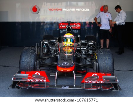 MOSCOW, RUSSIA - JULY 14: Vodafone McLaren Mercedes sport car at Moscow City Racing. Formula 1 teams show in historical city center of Moscow. Taken on July 14, 2012 in Moscow, Russia.