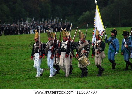 MOSCOW REGION - SEPTEMBER 02: Unknown soldiers at Borodino historical reenactment battle at its 200 anniversary. Taken on September 02, 2012 in Borodino, Moscow Region, Russia.