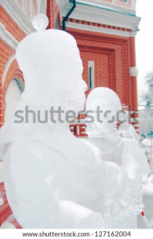 MOSCOW, RUSSIA - FEBRUARY 02: Ice Sculpture exhibition of Russian historical figures on the Red Square, by the St. Basil\'s Cathedral. Taken on February 02, 2013 in Moscow, Russia .