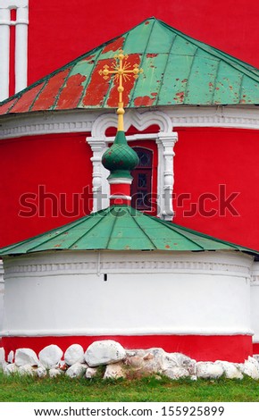 Red orthodox church detail. Kremlin in Uglich, Russia.
