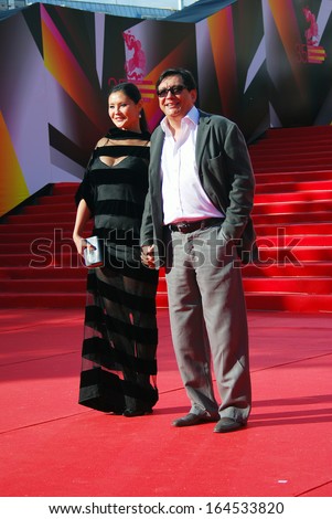 MOSCOW - JUNE 20: Actress and director Ekaterina Dvigubskaya, film director Egor Konchalovsky at XXXV Moscow International Film Festival red carpet opening ceremony. Taken on June 20, 2013 in Moscow.