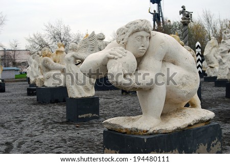 MOSCOW - APRIL 28, 2013: Sculptures in Muzeon public park in Moscow, Russia. A popular touristic place for walking.