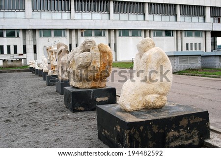 MOSCOW - APRIL 28, 2013: Sculptures in Muzeon public park in Moscow, Russia. A popular touristic place for walking.