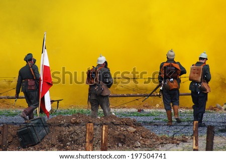 MOSCOW - JUNE 07, 2014: Historical reenactment of Osovets battle held in 1914-1915, one of the key battles of First World War. Times and Ages International Historical Festival in Kolomenskoye, Moscow.