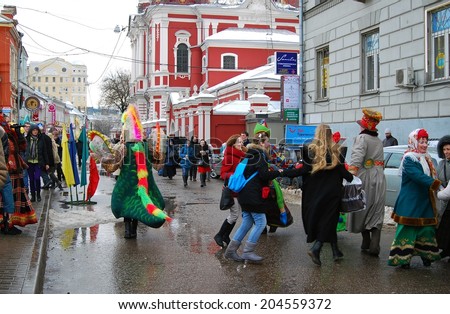 MOSCOW, RUSSIA - MARCH 16, 2013: Shrovetide celebration in Moscow city center. Taken on March 16, 2013 in Moscow, Russia.