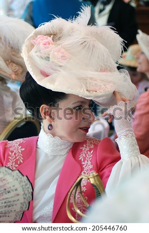 MOSCOW - JUNE 08, 2014: Portrait of a person in historical costume. Times and Ages International Historical Festival in Kolomenskoye park, Moscow.