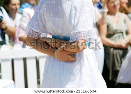 MOSCOW - JUNE 08, 2014: Portrait of people in historical costumes. Times and Ages International Historical Festival in Kolomenskoye park, Moscow.