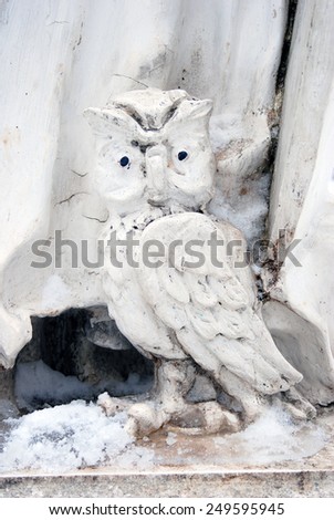 MOSCOW - FEBRUARY 01, 2015: Owl sculpture in Tsaritsyno park in Moscow, Russia, in winter. A popular touristic landmark.