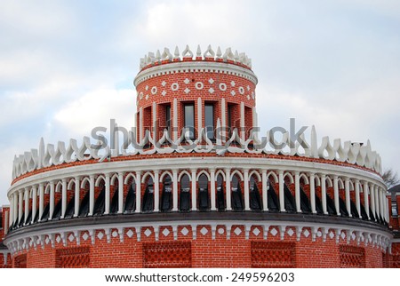 MOSCOW - FEBRUARY 01, 2015: Architecture of Tsaritsyno park in Moscow, Russia, in winter. A popular touristic landmark.