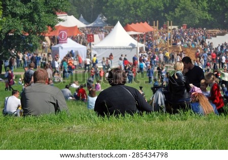 MOSCOW - JUNE 06, 2015: Public at Historical festival Times and Ages. Ancient Rome in Kolomenskoye park, Moscow.