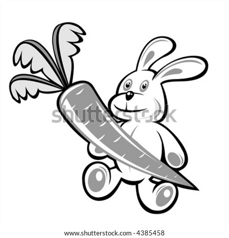 stock vector : The black-and-white rabbit with carrot on a white background