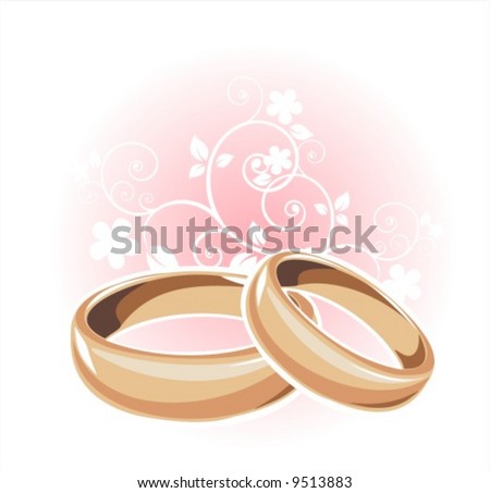 stock vector Gold wedding rings and floral pattern on a white background