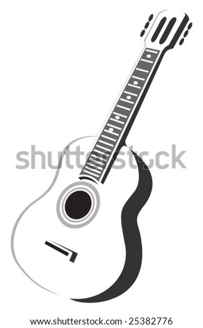 Stylized Acoustic Guitar Silhouette Isolated On A White Background