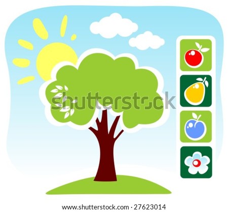 cartoon trees and flowers. stock vector : Cartoon tree