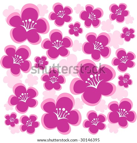cartoon flowers background. Cartoon pink flowers