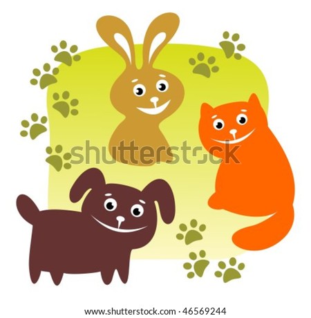 Cartoon Pets And His Traces On A Green Background. Stock Vector