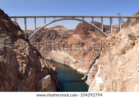 Hoover Dam and Colorado River Bridge, the dam on the Colorado River in Black Canyon, on the border of Arizona and Nevada, USA